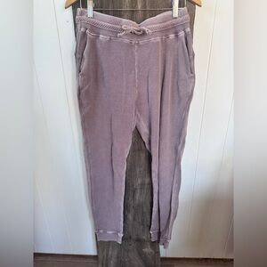 MONO B Comfy purple Waffle Knit Joggers Acid Washed Sweatpants lounge SZ L